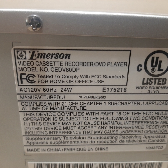 Emerson CEDV80DP Dvd/Vhs Combo Tested No Remote - Picture 6 of 7